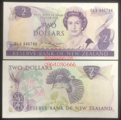 Tiền xưa New Zealand 2 dollars Nữ hoàng Elizabeth II