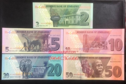 Bộ 5 tờ tiền phiên bản mới Zimbabwe sưu tầm