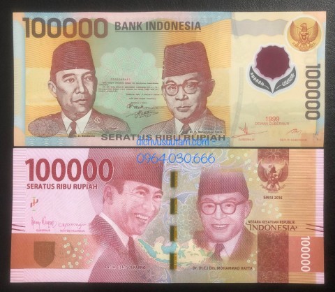 Combo 2 tờ tiền 100000 rupiah Indonesia polymer và cotton sưu tầm