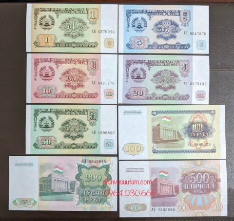 Bộ tiền xưa Tajikistan 8 mệnh giá khác nhau