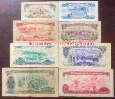 [Bộ GPMN 1966/1975] Đủ bộ tiền 8 tờ giải phóng Miền Nam in năm 1966, lưu hành năm 1975