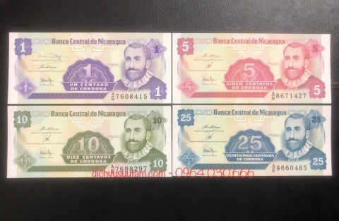 Bộ 4 tờ tiền Nicaragua sưu tấm