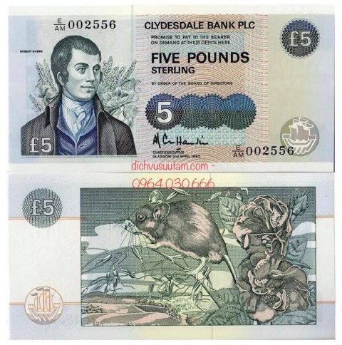 Tiền xưa Scotland 5 bảng con chuột 1990