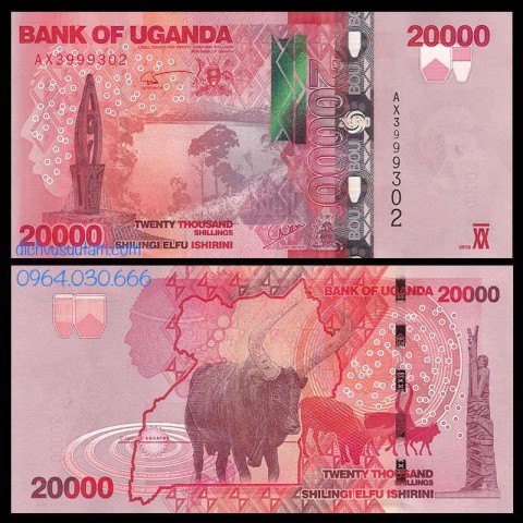 Tiền Cộng hòa Uganda 20000 shillings con Trâu