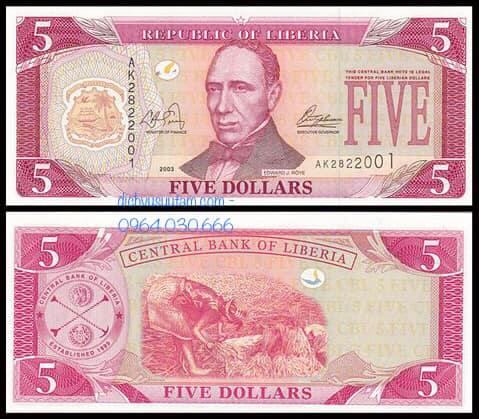 Tiền Cộng hòa Liberia 5 dollars phiên bản cũ