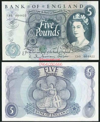 Tiền xưa Vương quốc Anh 5 bảng Nữ hoàng Elizabeth II