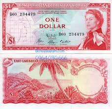 Tiền xưa Đông Caribbean 1 dollar Nữ hoàng Elizabeth II