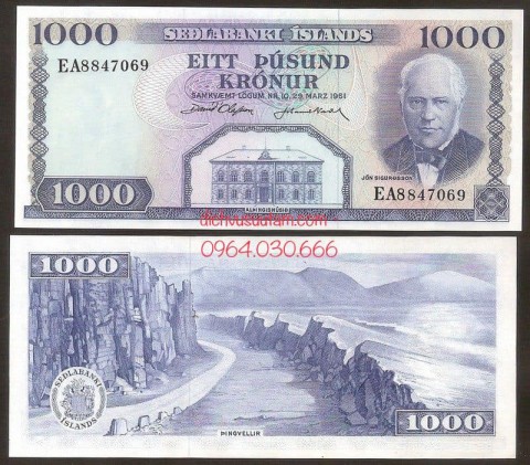 Tiền Băng đảo Iceland 1000 kronur