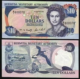 Tiền xưa Bermuda 10 dollars Nữ hoàng Elizabeth II