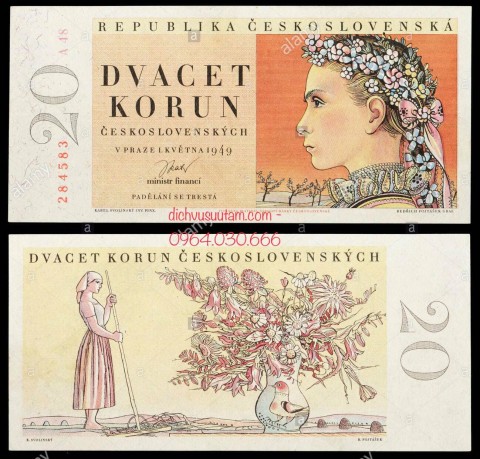 Tiền xưa Tiệp Khắc 20 korun 1949