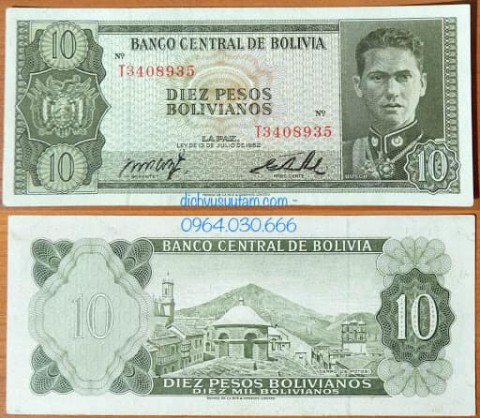 Tiền xưa Bolivia 10 pesos 1962
