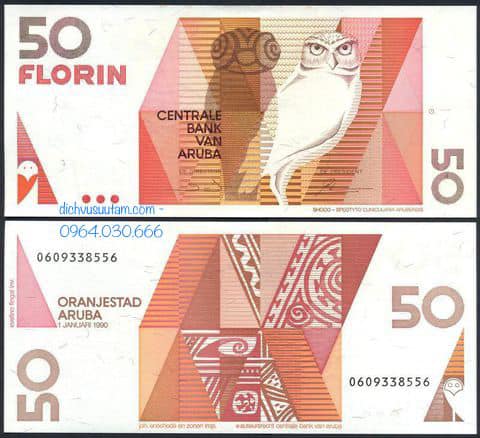 Tiền Aruba 50 florin con chim cú mèo