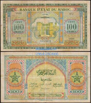 Tiền xưa Vương quốc Maroc 100 francs