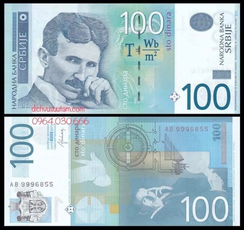Tiền Cộng hòa Serbia 100 dirana hình ảnh ông Nikola Tesla
