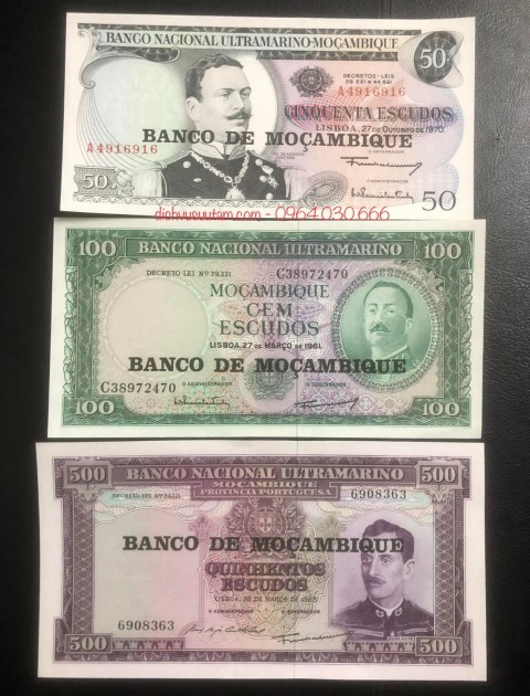 Bộ 3 tờ tiền xưa Cộng hòa Mozambique