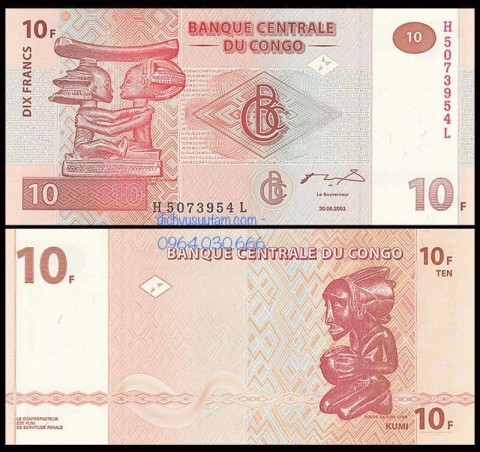 Tiền Congo sưu tầm 10 francs