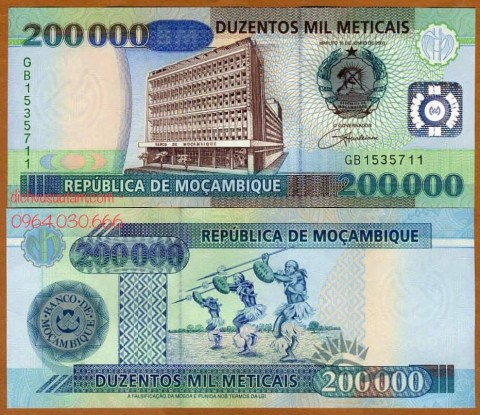 Tiền Cộng hòa Mozambique 200000 meticais