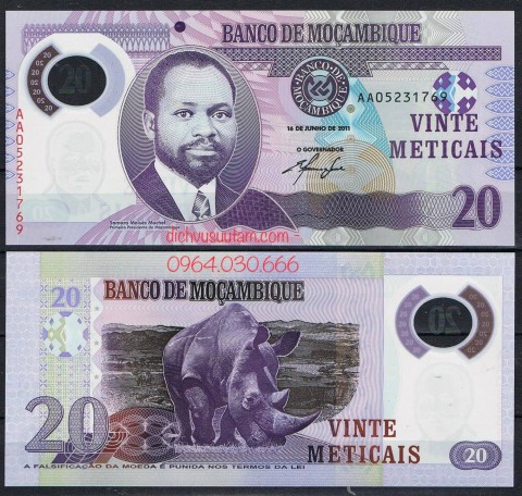Tiền Cộng hòa Mozambique 20 meticais polymer