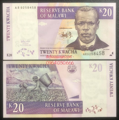 Tiền xưa Cộng hòa Malawi 20 kwacha