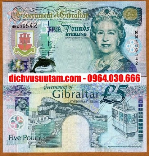 Tiền Gibraltar 5 bảng nữ hoàng Elizabeth II