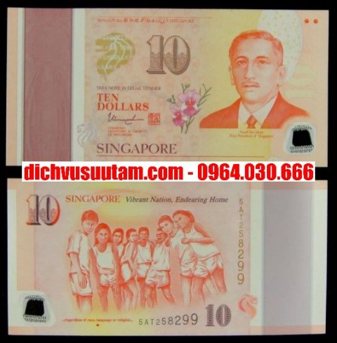 Tiền 10 dollars Singapore polymer kỷ niệm