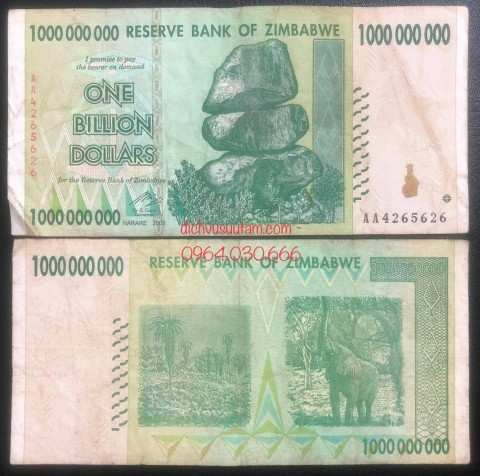 Tiền lạm phát Zimbabwe 1 tỷ Dollars