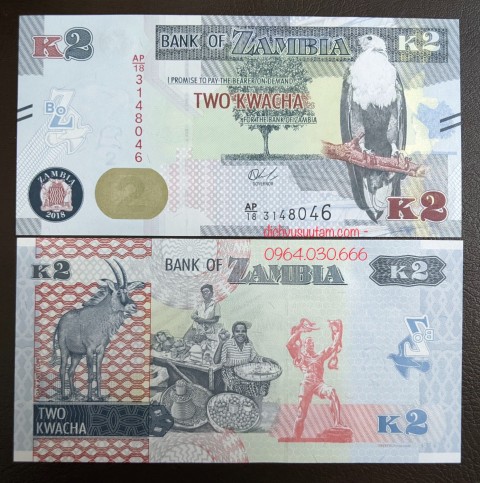 Tiền Cộng hòa Zambia 2 kwacha phiên bản mới