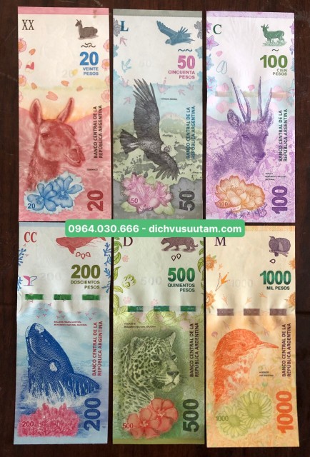 Bộ tiền Argentina 6 mệnh giá khác nhau phiên bản mới