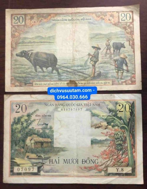 [Bộ 1955 -1956] Tờ 20 đồng Cây chuối - Quang cảnh cày ruộng