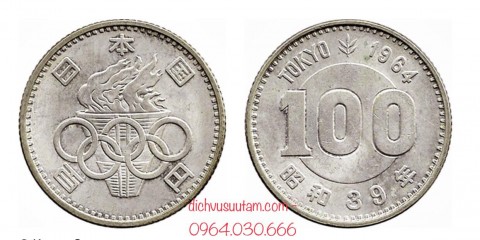 Xu BẠC THẬT Nhật Bản 100 Yên 1964 kỷ niệm Thế vận hội Mùa hè 1964 Olympics Tokyo