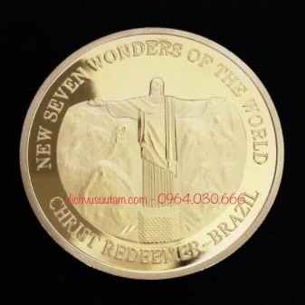 Xu mạ vàng tượng Chúa Kitô Cứu Thế - BRAZIL, được công nhận là 1 trong 7 kỳ quan thế giới 2007, kèm hộp đựng