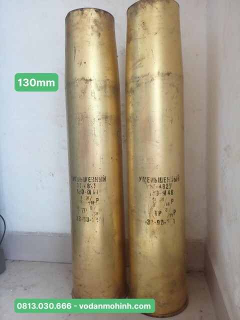 Vỏ đạn pháo 130mm trung bày deco (có đầu nguyên bản hoặc đầu gỗ chế, có đánh bóng làm mới)