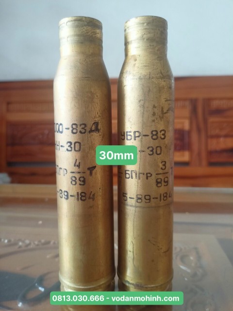 Vỏ đạn 30mm trưng bày deco (có đầu nguyên bản hoặc đầu gỗ chế, có đánh bóng làm mới)