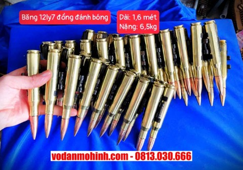 Băng đạn 12ly7 đồng đánh bóng 50 viên dài 1,6 mét (6,5kg)