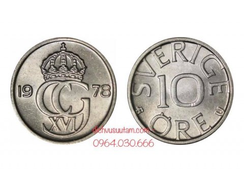 Đồng xu Thụy Điển 10 ore 15mm