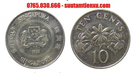 Tiền xu Singapore 10 cents phiên bản cũ 18,5mm