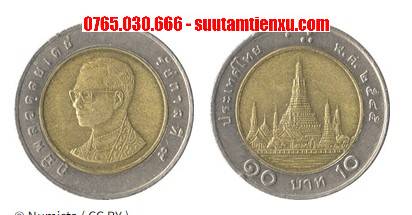 Xu 10 baht Thái Lan 2 thành phần vua Rama IX 26mm