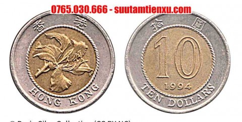 Tiền xu Hong Kong 10 dollars 2 thành phần 24mm