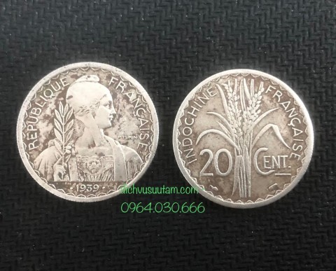 [Xu Đông Dương] Đồng xu 20 cent Đầu trọc, niken