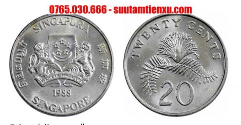 Đồng xu Singapore 20 cents phiên bản cũ 21,36mm