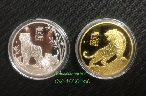 Cặp xu con Hổ Úc kỷ niệm 2022 vàng và bạc