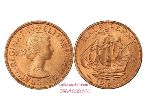 Đồng xu Thuận buồm xuôi gió 1/2 penny Anh, top những đồng xu may mắn nhất thế giới 25.4mm
