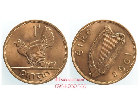 Đồng xu Ireland 1 penny con Gà, top 10 đồng xu may mắn nhất thế giới 30.9mm