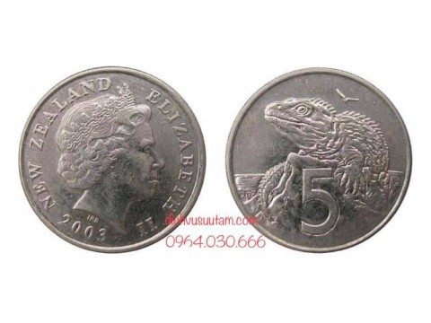 Đồng xu New Zealand 5 cent con tắc kè 19.43mm
