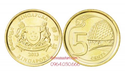 Đồng xu Singapore 5 cents phiên bản mới 16.75mm