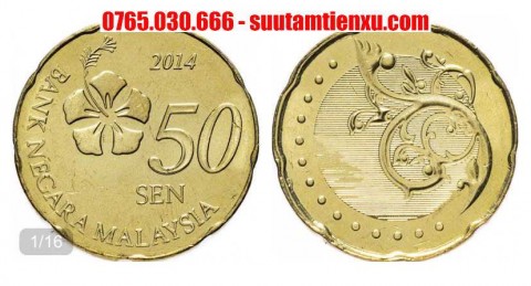 Đồng xu Malaysia 50 sen phiên bản mới 22,65mm