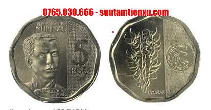 Đồng xu Philippines 5 pesos 9 khía 25mm