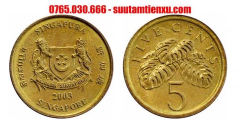 Đồng xu 5 cents Singapore phiên bản cũ 16,75mm