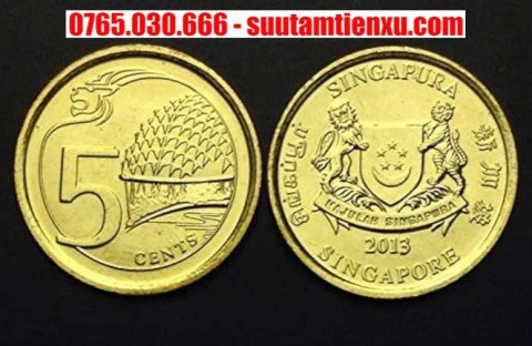 Đồng xu Singapore 5 cents phiên bản mới 16,75mm