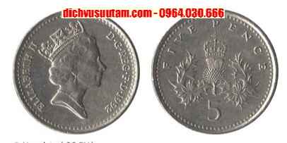 Đồng xu 5 pence Anh 23,59mm sưu tầm